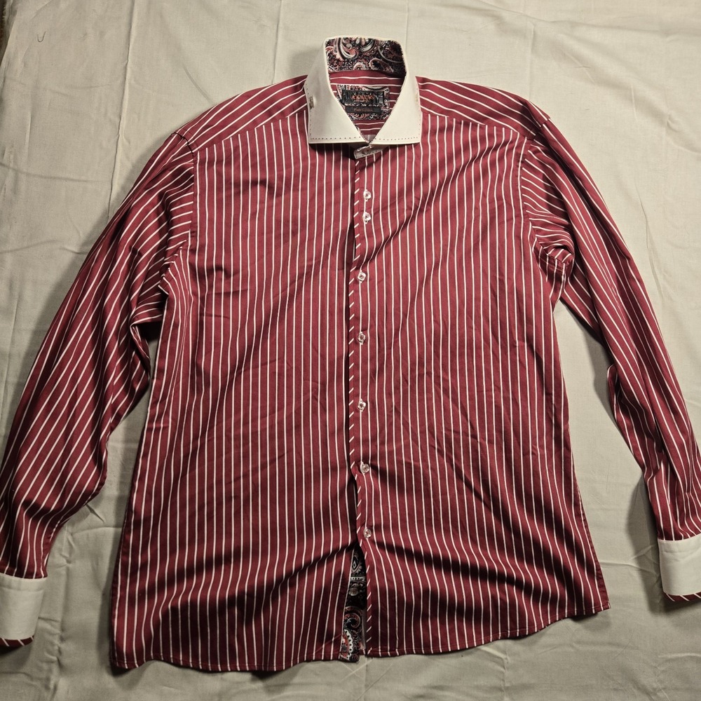 Axxess Red Stripe Egyptian Cotton Modern Fit Button-Down Shirt XL, No Size Tag